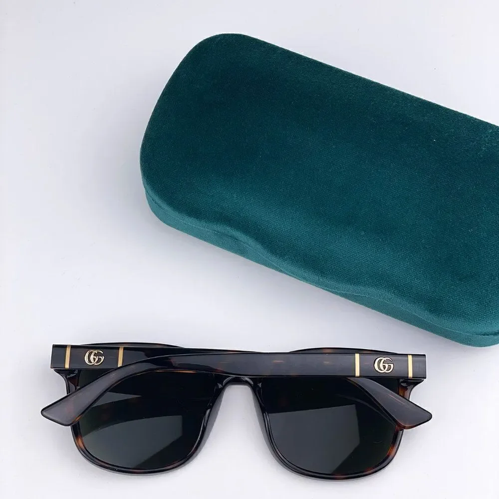 NEW GUCCI LOGO GG0637SK 002 Havana Green Square Men Sunglasses
